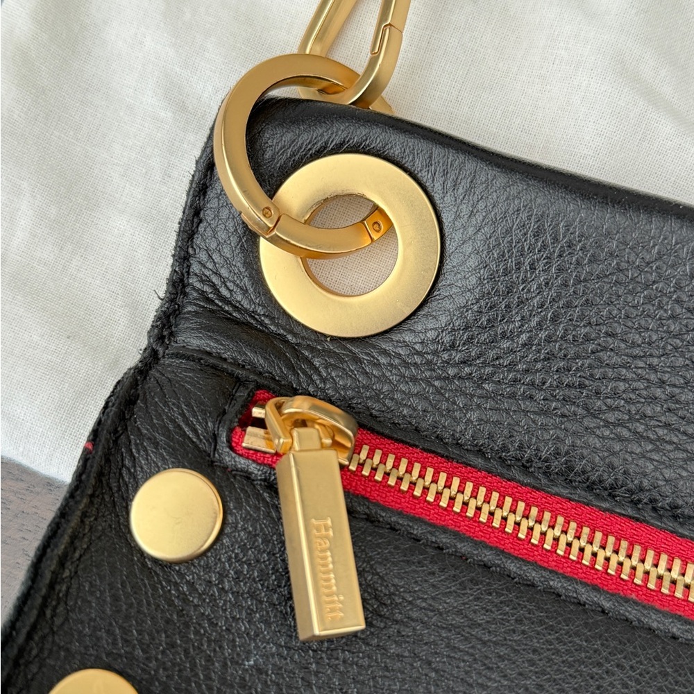 Hammitt Tony Small - Black Leather Crossbody with Gold Hardware & Red Zip Accent - Picture 4 of 10